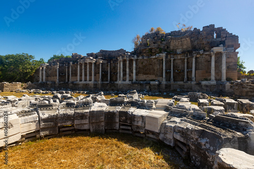 Remains of Side Nymphaeum - grotto decorated with columns. Province of Antalya, Turkey. photo