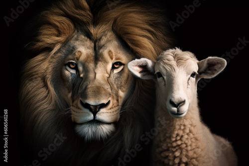 A lion and a lamb together poster. AI © Kateryna