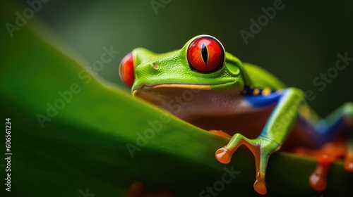 Captivating close-up of the striking Red-eyed Tree Frog showcasing its vivid red eyes