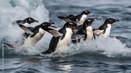 penguins running on ice and water