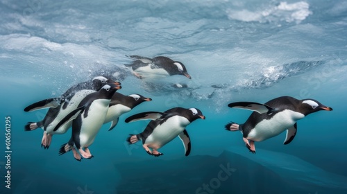 penguins swimming in ice cold water