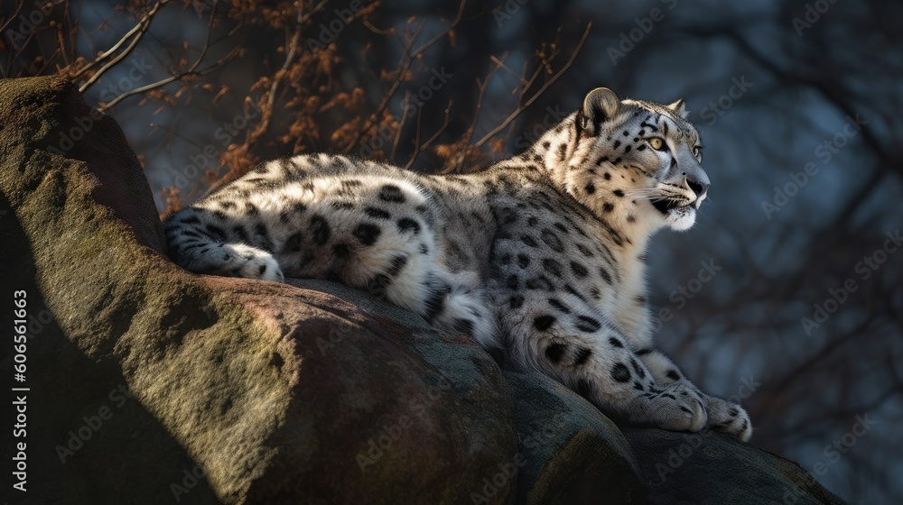 Fototapeta premium Against the snowy backdrop, the cheetah's form stands out with majestic beauty