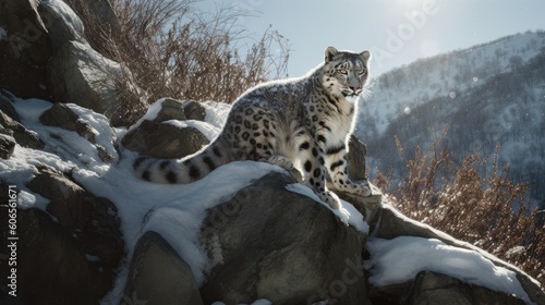 The cheetah's presence on the icy rock is a testament to its adaptability