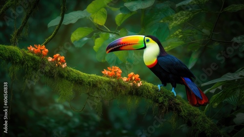 With each feather in focus, a close-up captures the toucan's majestic presence