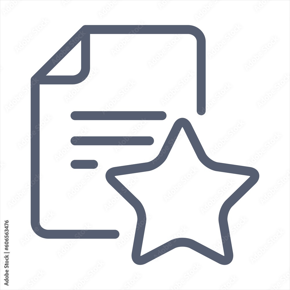 Document with star line icon. Important, button, favorites, mark as important, select, feedback, selected. File management concept. Vector black line icon on a white background Document with star line icon. Important, button, favorites, mark as important, select, feedback, selected. File management concept. Vector black line icon on a white background