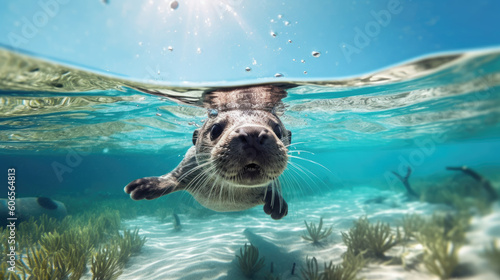 Otter under water. Generative Ai