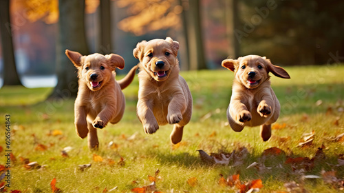 Dogs running through the grass. Generative Ai