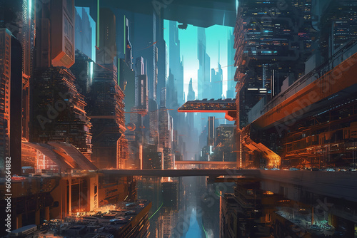 futuristic city filled with lots of tall buildings, fantasy sci - fi city, generative ai 