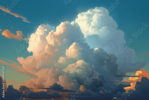 painting of some very big clouds in the sky, generative ai 