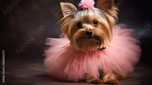 A dog in a pink tutu. Generative Ai