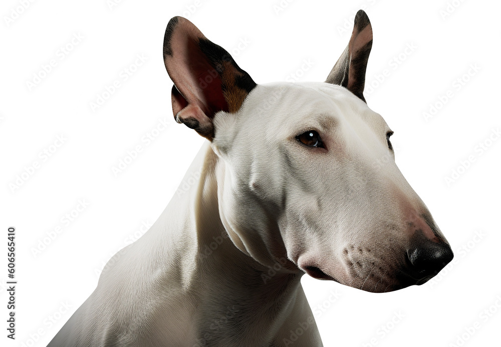 Bull terrier dog on grey background. Generative AI.