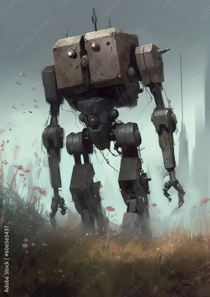 robot that is standing in the grass, mech, generative ai robot that is standing in the grass, mech, generative ai