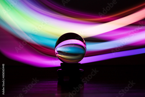 Glass Lens Ball and Coloured Light Trails