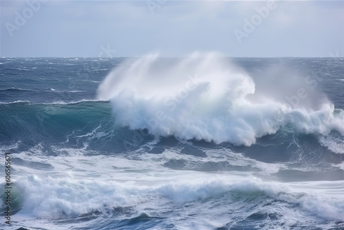 Waves Breaking and Spraying at High Seas and Strong Winds, generative ai 