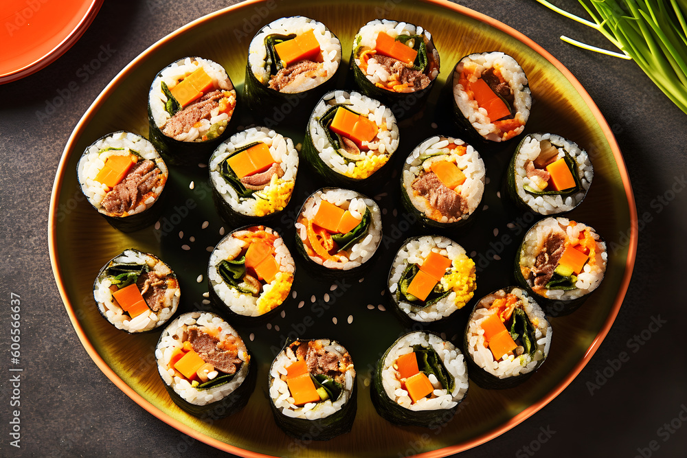 Kimbap, Korean famous food generate AI Kimbap, Korean famous food generate AI