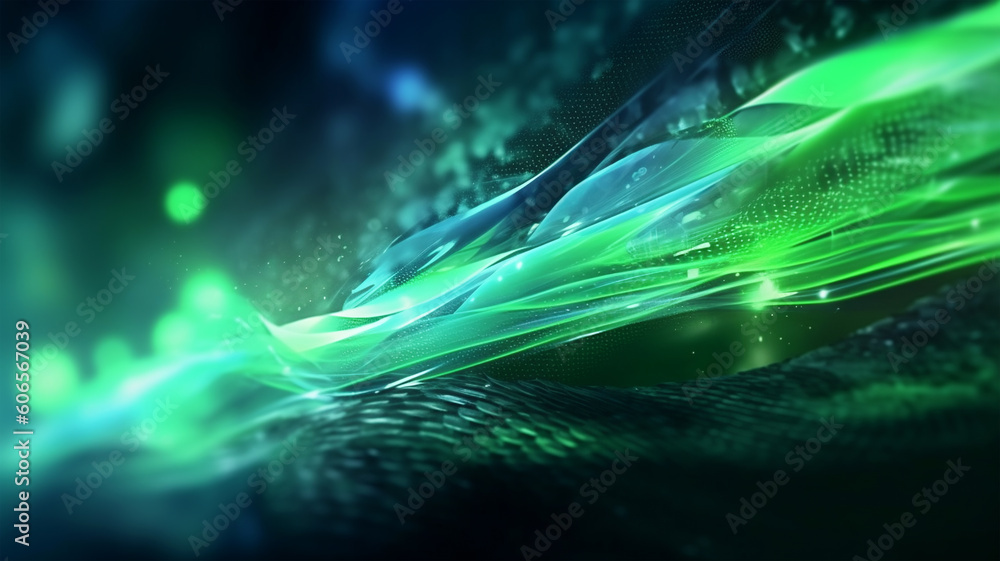Abstract futuristic background with glowing neon wave lines, bokeh, for postcards, wallpaper and posters. Generated AI