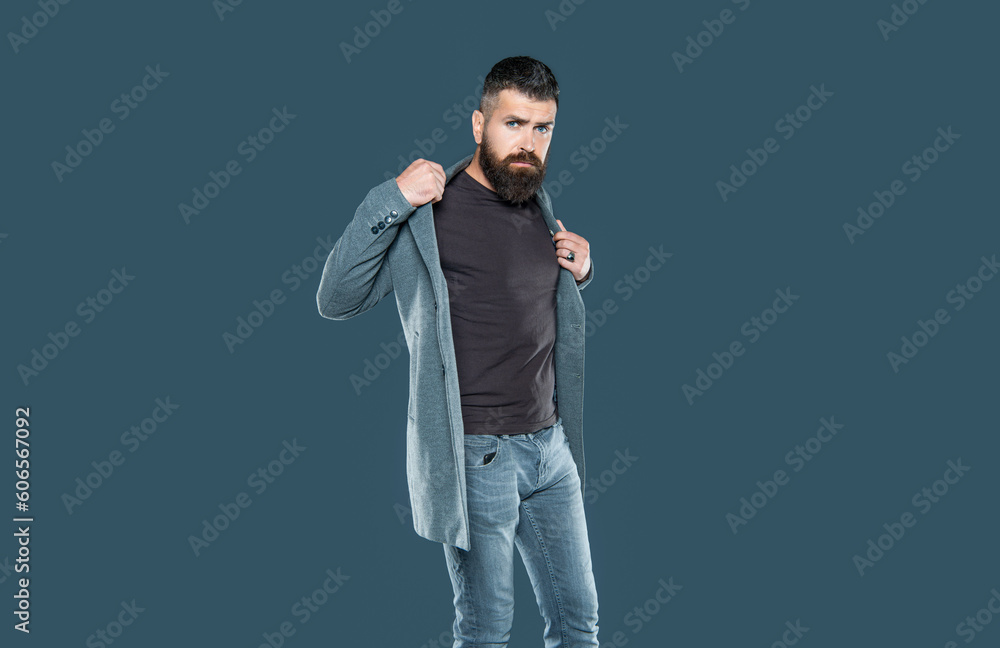 handsome bearded mature man wear casual on grey background handsome bearded mature man wear casual on grey background