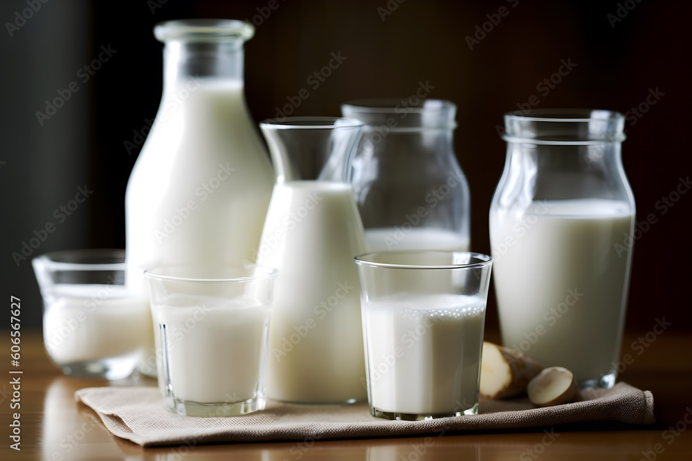 Glass bottles of fresh milk stand out, looking lovely and tasty.generate with AI Glass bottles of fresh milk stand out, looking lovely and tasty.generate with AI