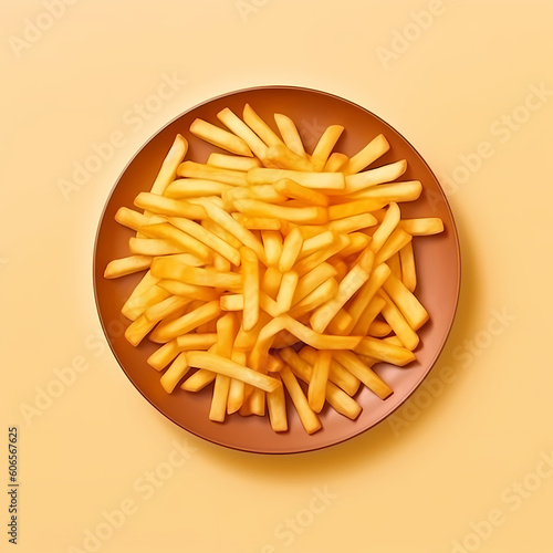 An illustration of a plate of fries in a cartoon fashion, highly detailed on a clean colorfull background Generative AI