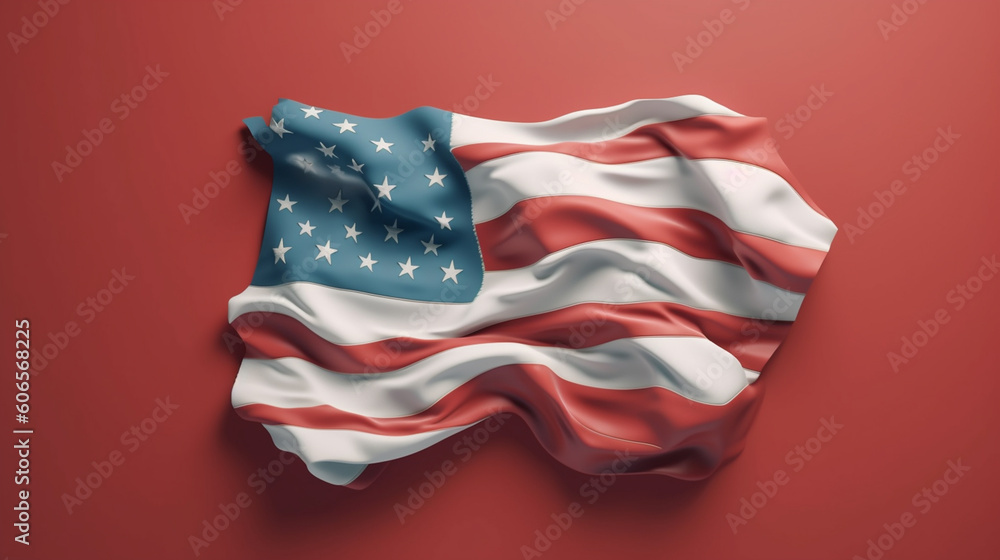 Fototapeta premium American Flag Polymer Flat Lay Concept - Patriotic Themed Background with 3D Aesthetic - Flag Day, Memorial Day, Veterans Day, 4th of July - Generative AI