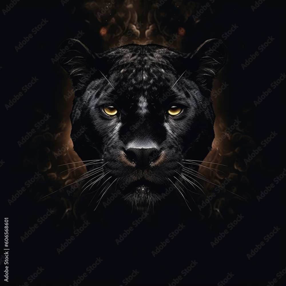 This digital art banner features a panther on black background. (Generative AI)