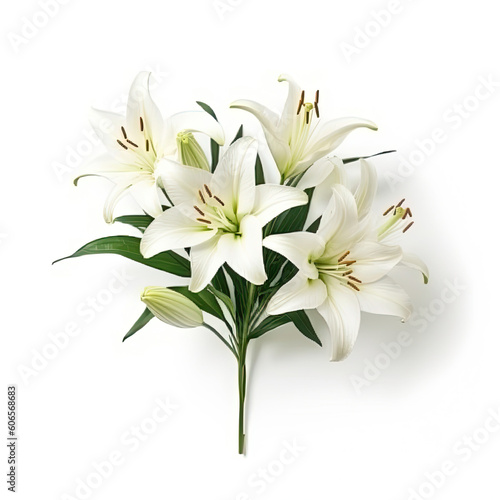 White blooming lilies lily on white background