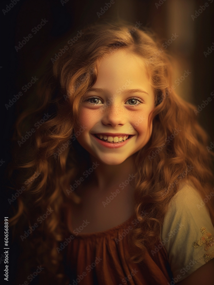 Happy girl is smiling enjoying adopted life. Portrait of young child in nature, park or outdoors. Concept of happy family or successful adoption or parenting. AI generative Happy girl is smiling enjoying adopted life. Portrait of young child in nature, park or outdoors. Concept of happy family or successful adoption or parenting. AI generative
