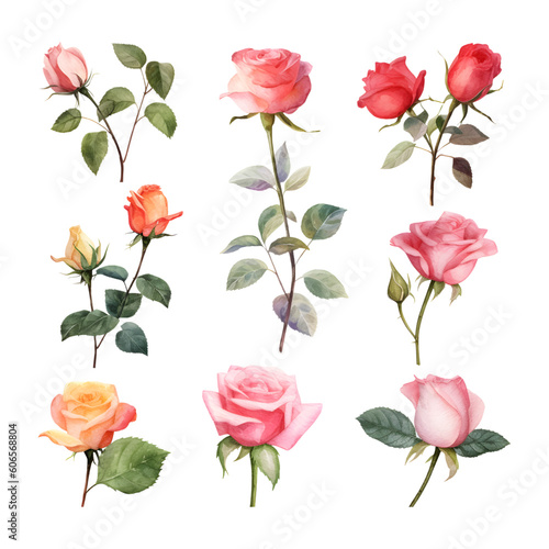 Set of beautiful watercolor roses