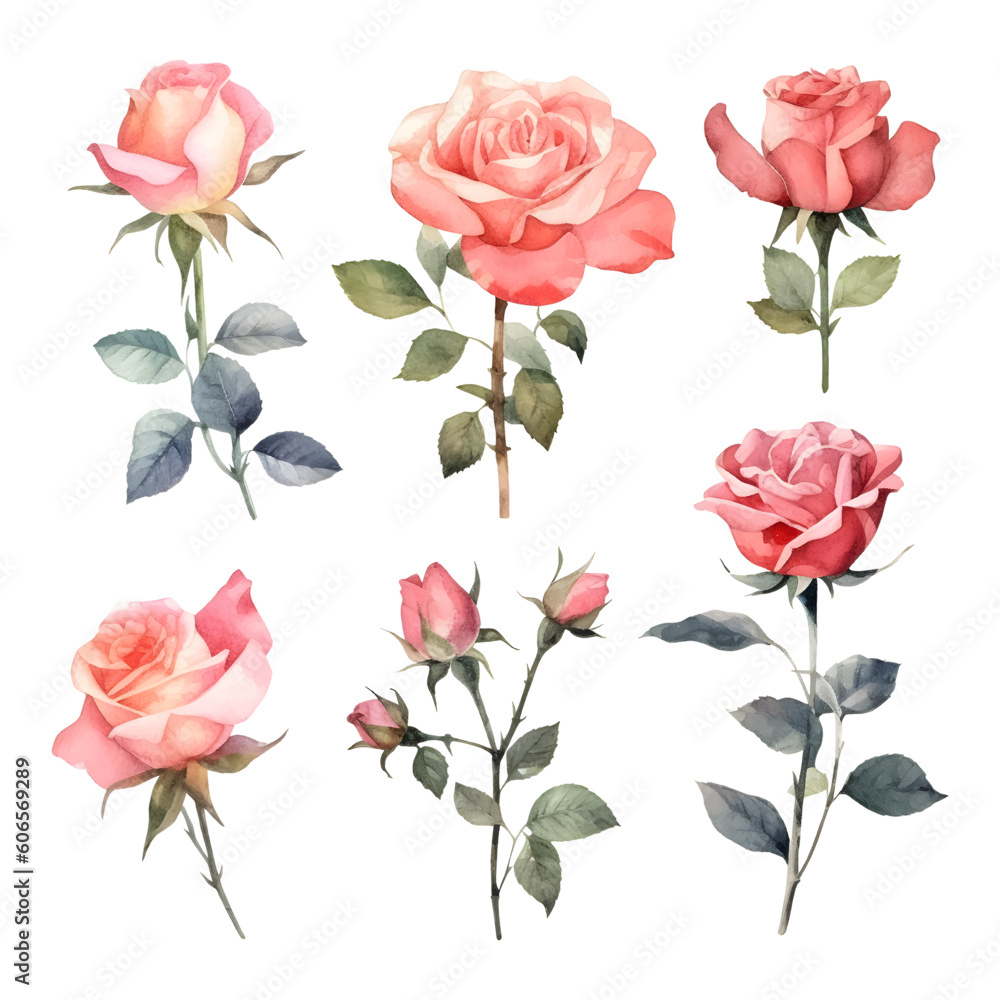 Set of beautiful watercolor roses