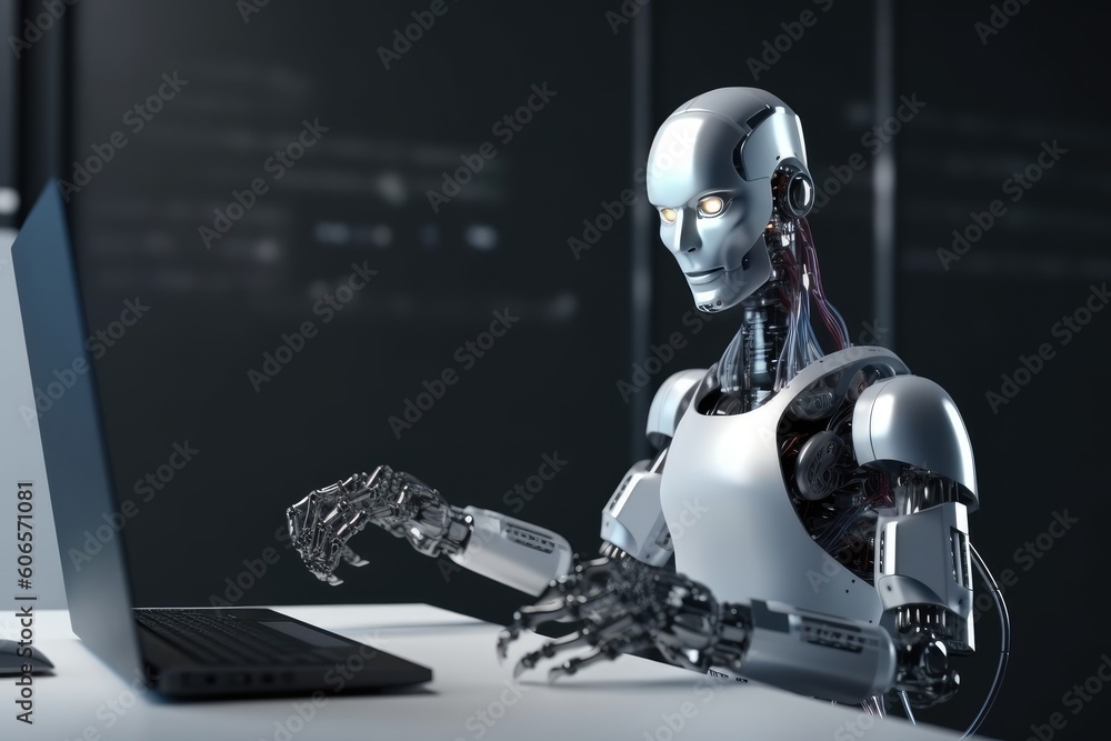robot with laptop robot with laptop