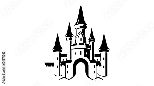 Vector black castle icon, logo. Vector illustration isolated on white background