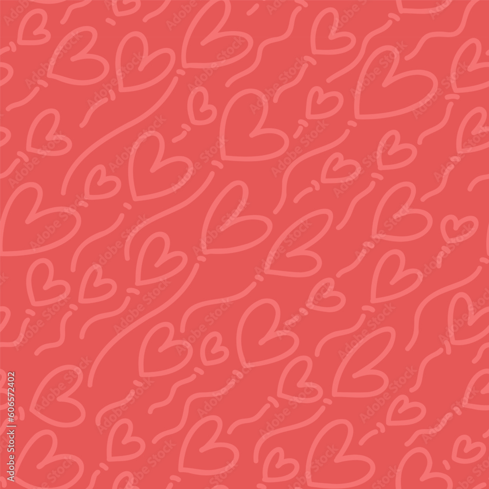 Seamless vector pattern with red linear hearts. Vector repeating texture with red colors outlined dynamic heart shapes. Repeatable romantic backdrop. Seamless vector pattern with red linear hearts. Vector repeating texture with red colors outlined dynamic heart shapes. Repeatable romantic backdrop.