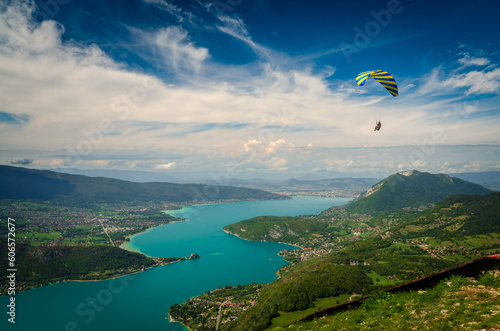 Nice view from a paraglider over Lake Annecy