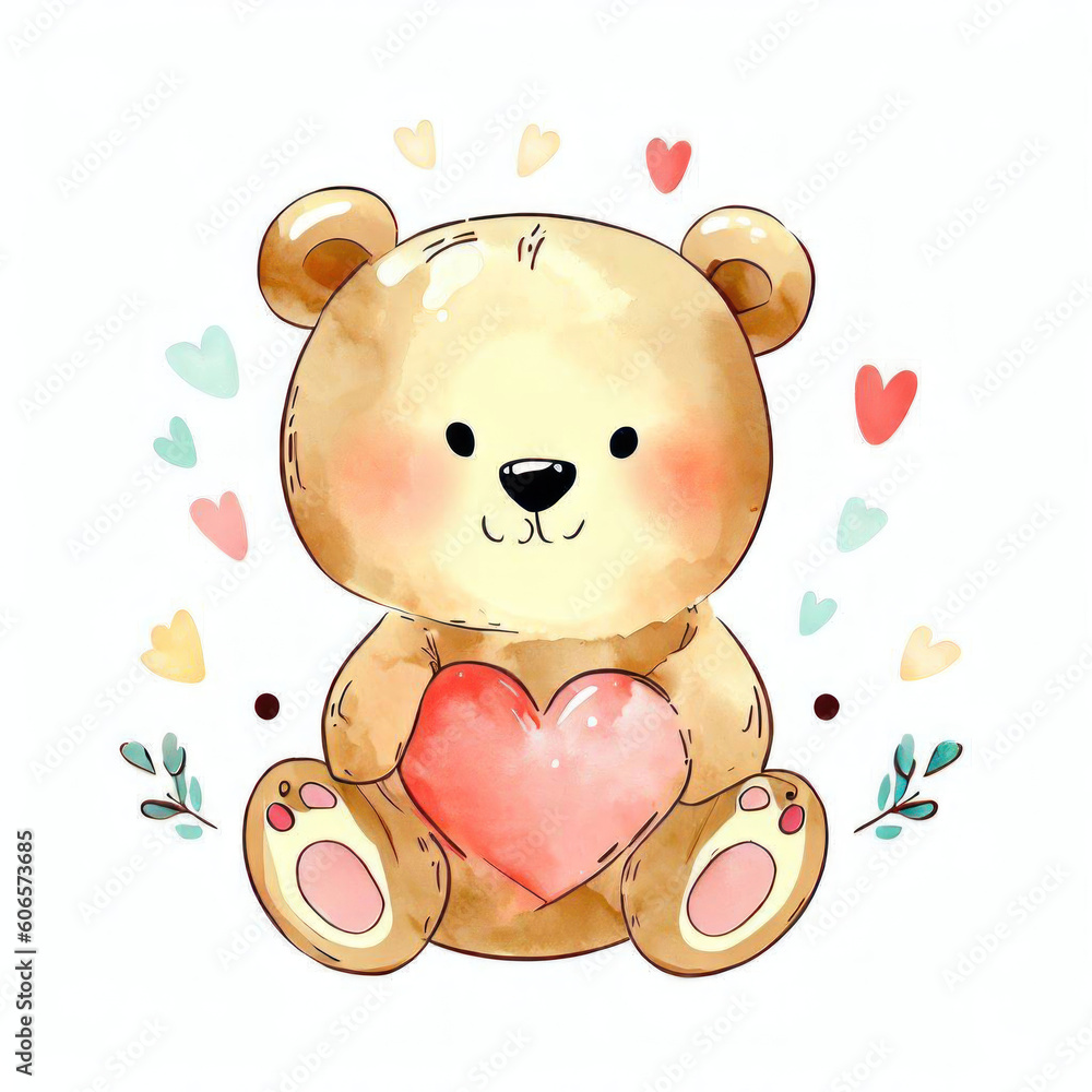 Peaceful Bear: Serene Watercolor Illustration of a Cute Animal, Generative AI Peaceful Bear: Serene Watercolor Illustration of a Cute Animal, Generative AI