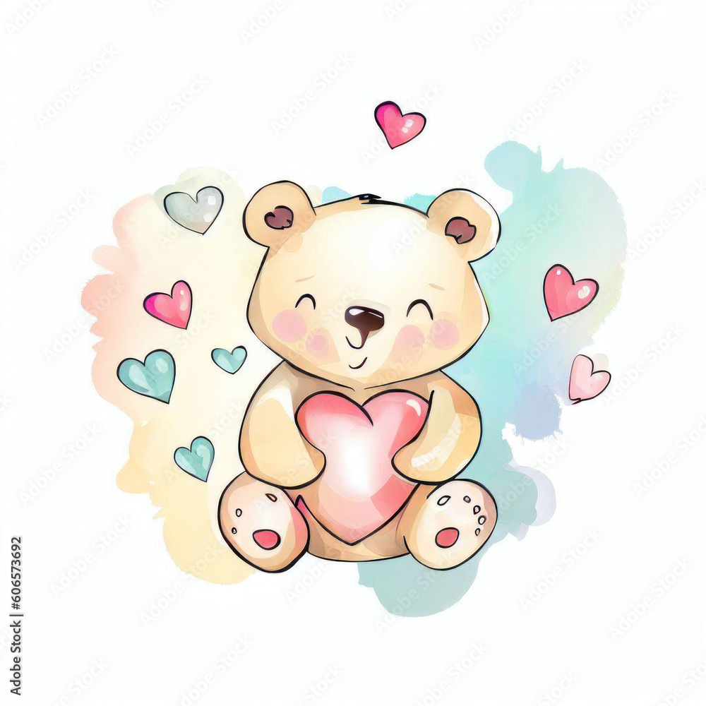 Whimsical Bear: Delightful Watercolor Illustration of a Cute Animal, Generative AI Whimsical Bear: Delightful Watercolor Illustration of a Cute Animal, Generative AI