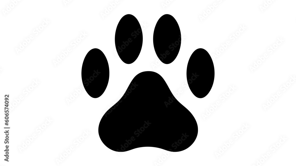 Black silhouette of a paw print, isolated - obrazy, fototapety, plakaty 