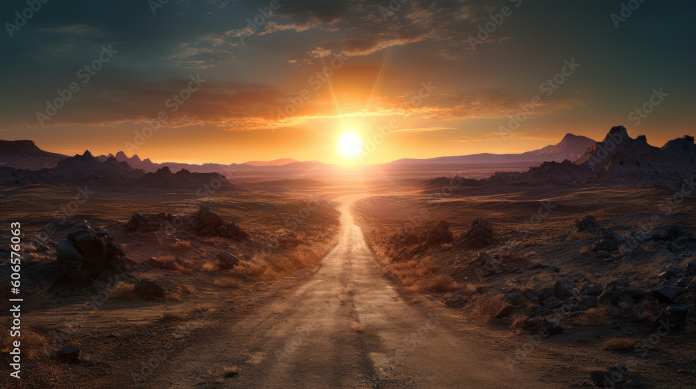 Endless Path: Journeying Along a Desolate Road through Untamed Terrain. Generative AI