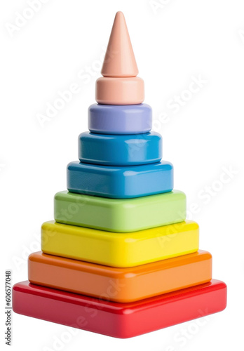 Children's, toy, colorful pyramid. Stack tower. Isolated on a transparent background. KI.