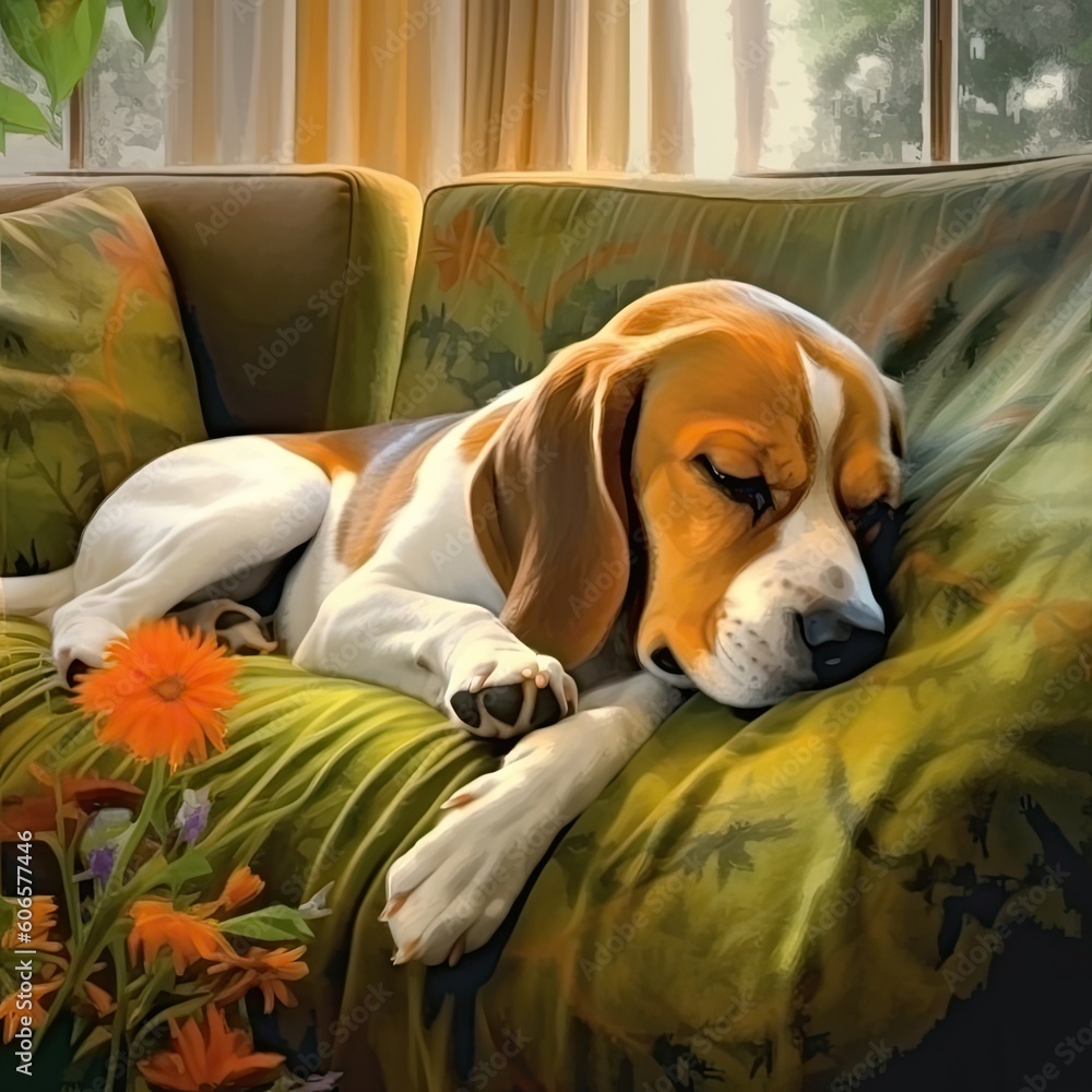 the beagle sleeping on the window Generative Ai the beagle sleeping on the window Generative Ai