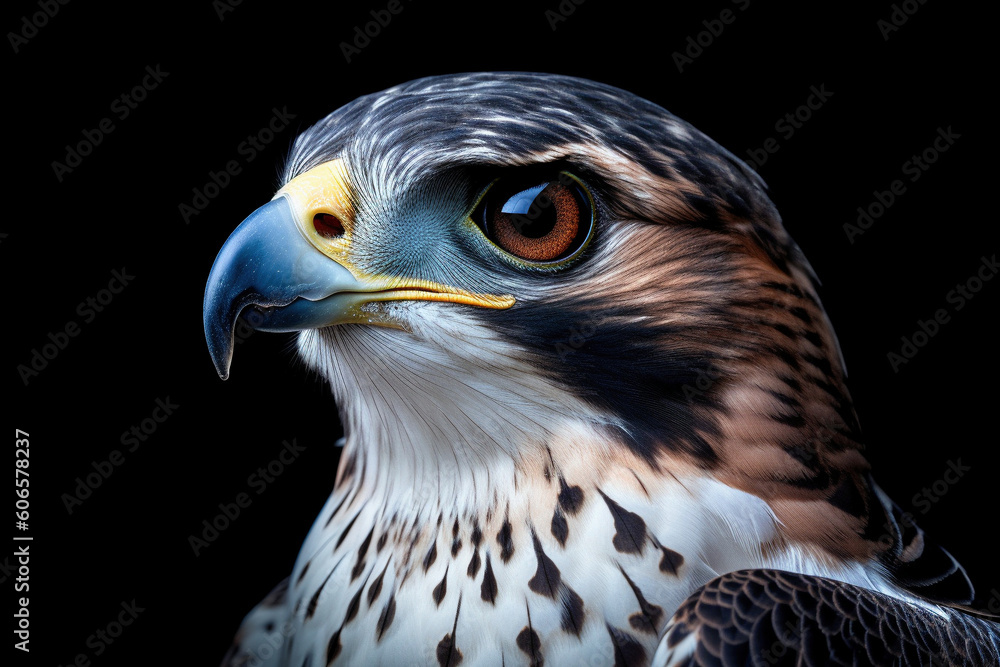 An AI generated illustration of a hawk's head against a black background An AI generated illustration of a hawk's head against a black background