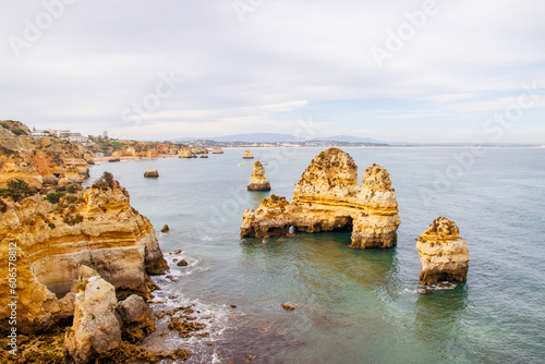 Algarve Beach with rocks and cliffs - Portuguese coastline