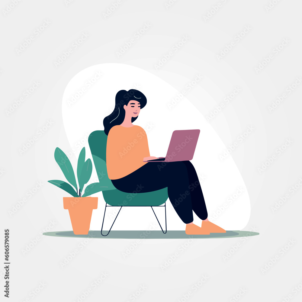 woman sitting on sofa working on laptop woman sitting on sofa working on laptop