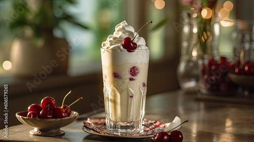 Delicious Milkshake with Straw  Refreshing Beverage  Generative AI