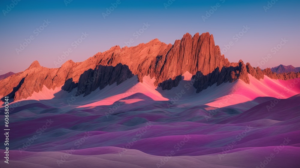 A Depiction Of A Beautifully Colorful Landscape With A Mountain In The Background