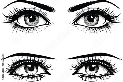 eyes and eyebrows illustration. set of eyes. vector illustration. cosmetic eye. cartoon eye.