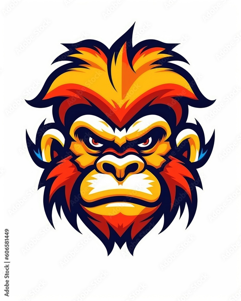 An isolated logo of an angry monkey head in vibrant colors. (Generative AI) An isolated logo of an angry monkey head in vibrant colors. (Generative AI)