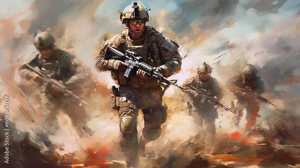 Modern warfare soldiers moving forward. Generative AI Modern warfare soldiers moving forward. Generative AI
