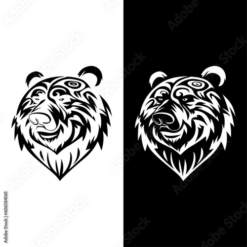 Bear head tribal tattoo black and white vector illustration.