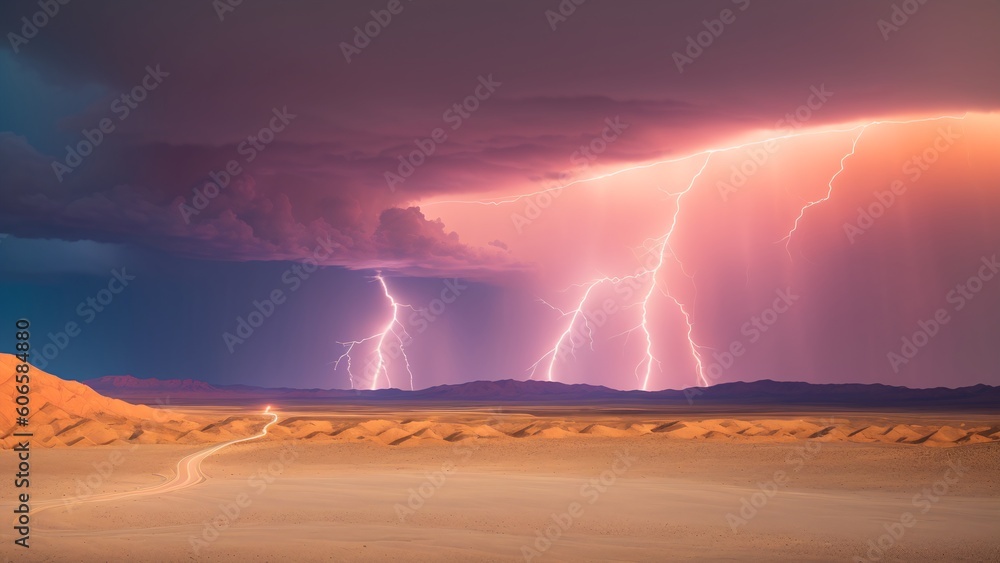 A Picture Of A Gorgeous View Of A Desert With Lightning