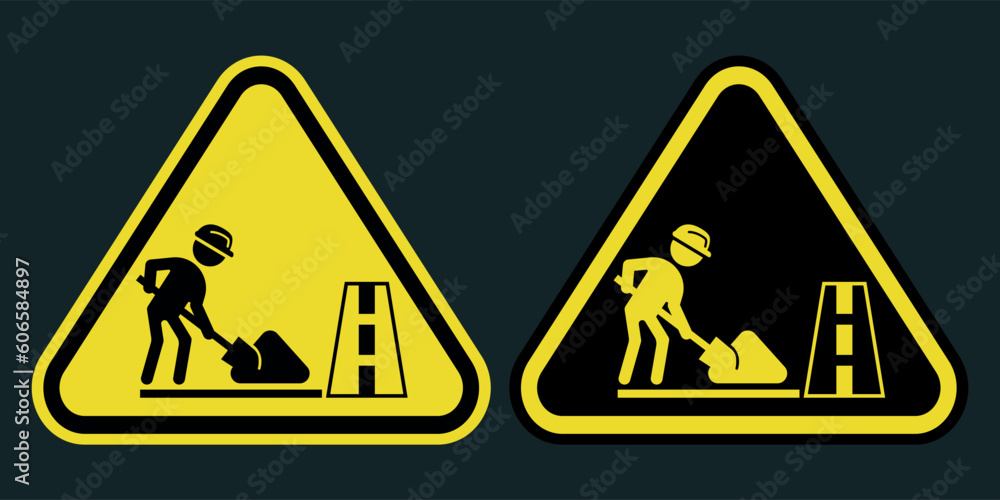 signaling of men working, paving in process signaling of men working, paving in process